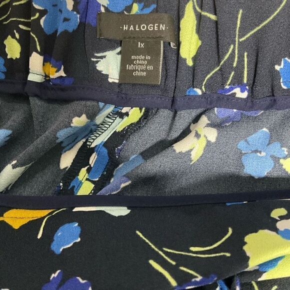 Halogen Crop Pants Wide Leg Black Blue White Floral Elastic Waist Belt 1X - Picture 5 of 14